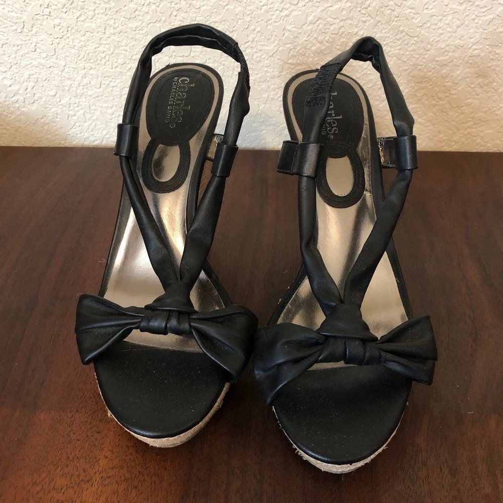 Charles David Black Strappy Wedges
